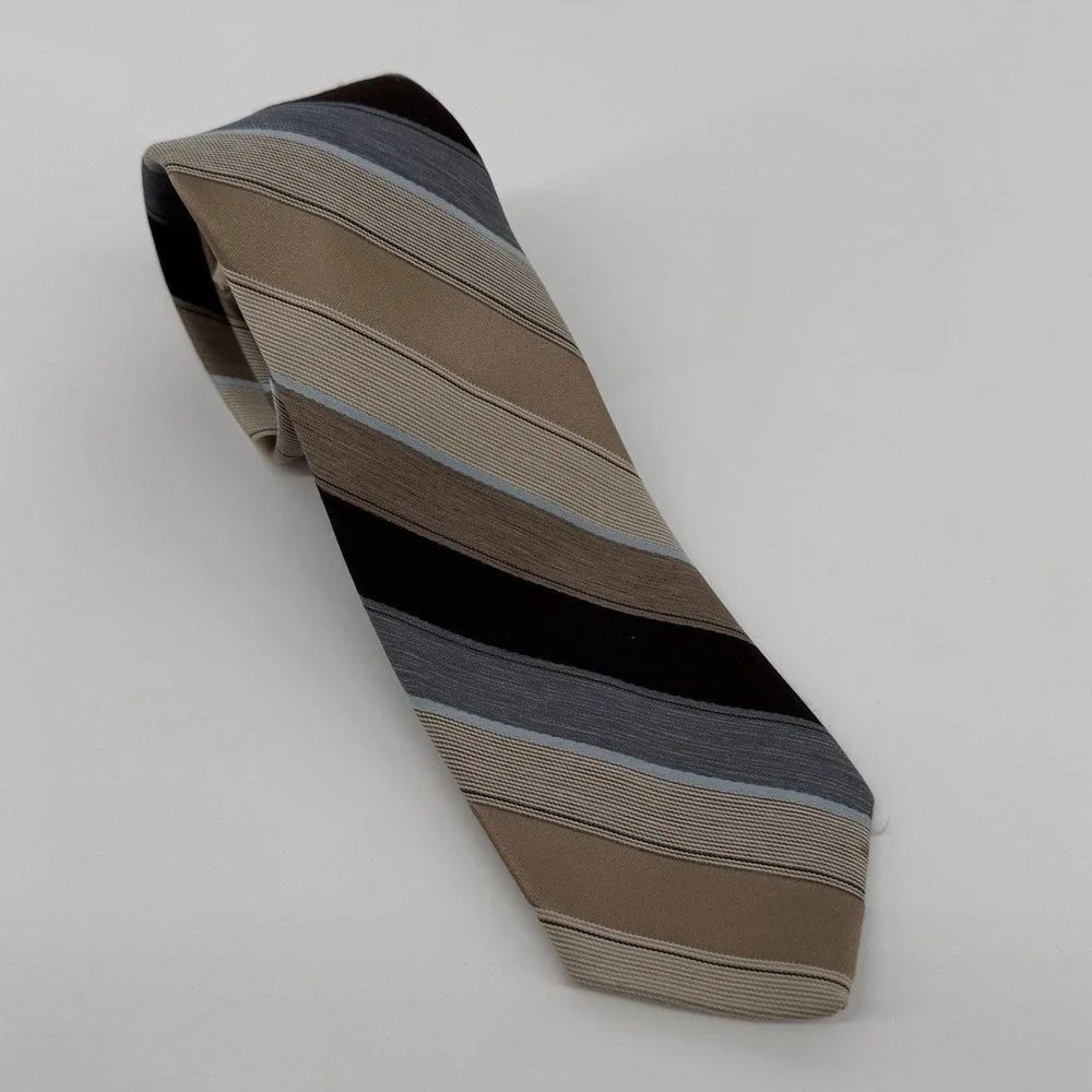 Vintage Philippe Longuet Paris NY Silk Tie Brown Blue Striped 56.5